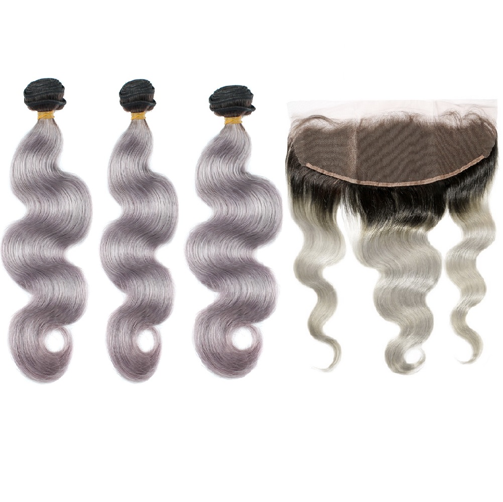 Stema 1B/Grey Body wave Virgin Hair With 13x4 Lace Frontal
